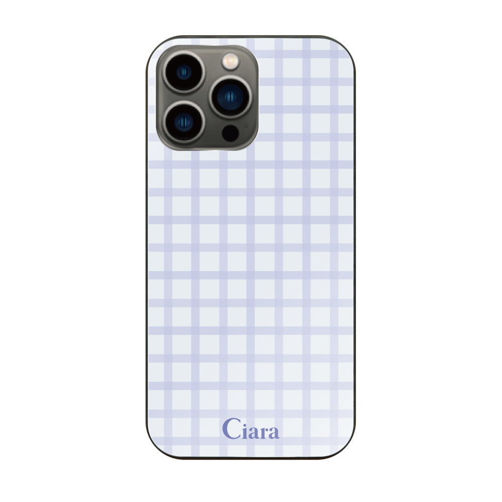 iPhone13Pro ガラス 強化ガラスケース ブロックチェック ブルー