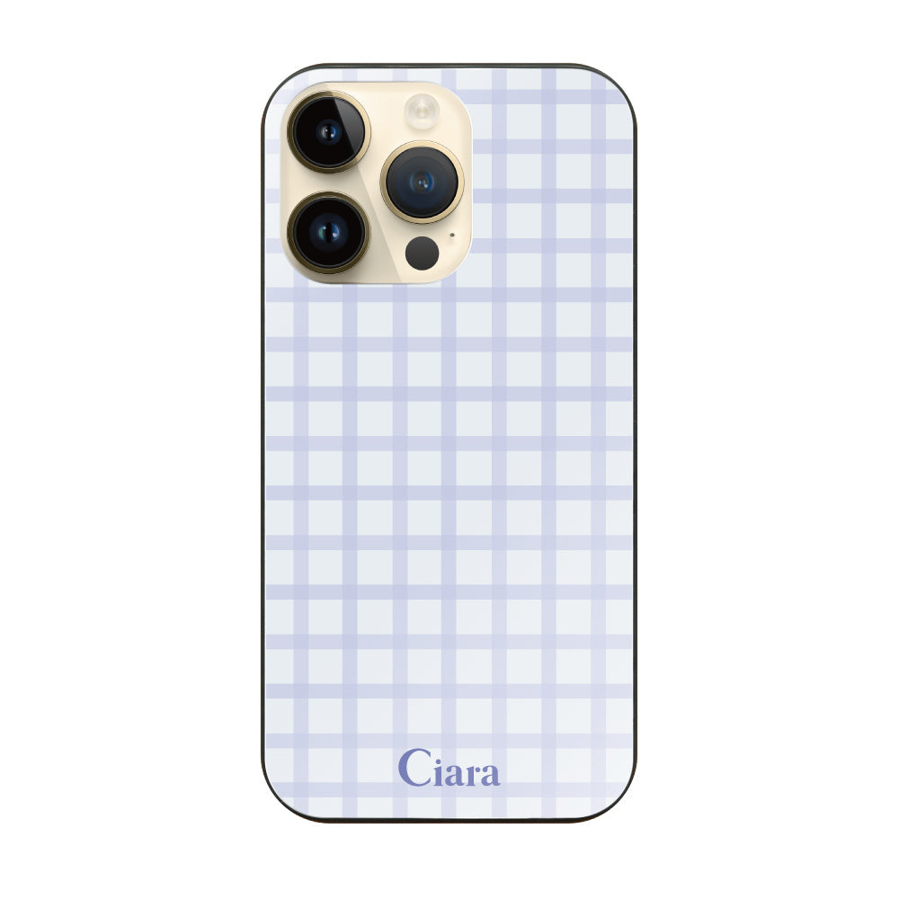 iPhone14Pro ガラス 強化ガラスケース ブロックチェック ブルー