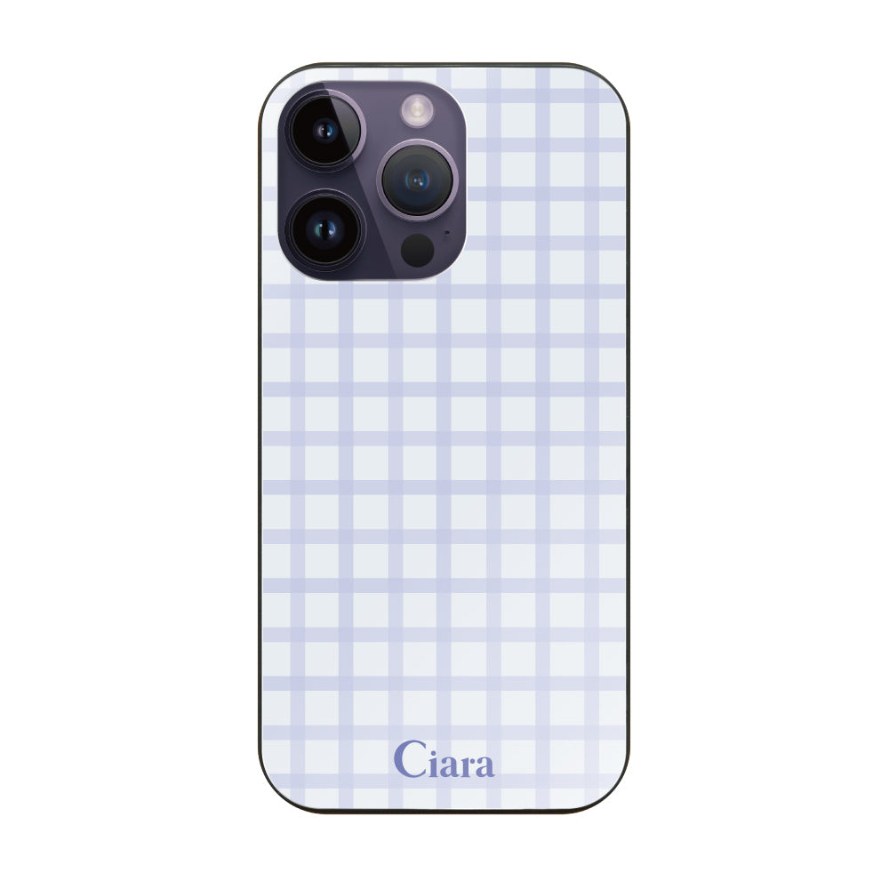 iPhone14ProMax ガラス 強化ガラスケース ブロックチェック ブルー