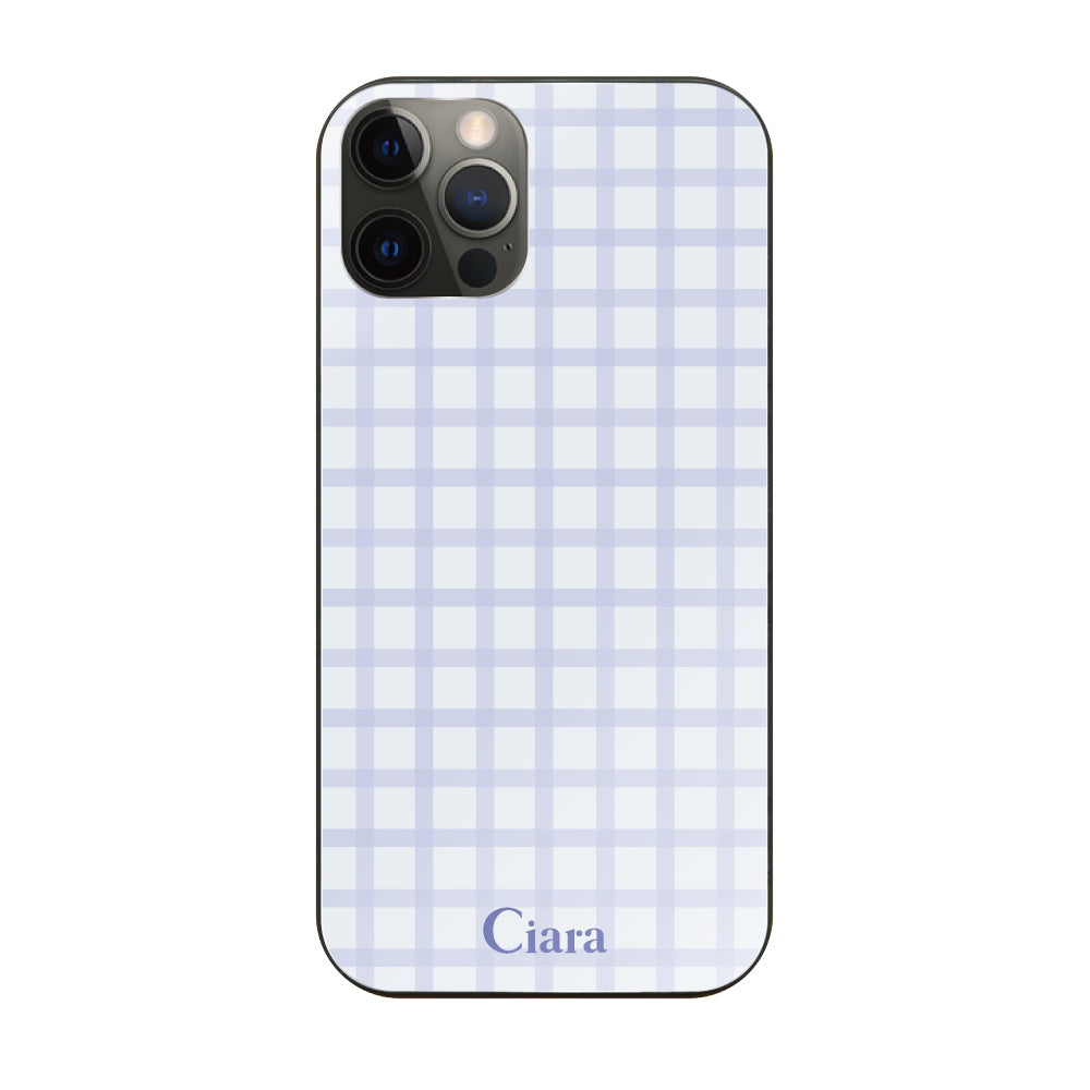 iPhoneX/XS ガラス 強化ガラスケース ブロックチェック ブルー