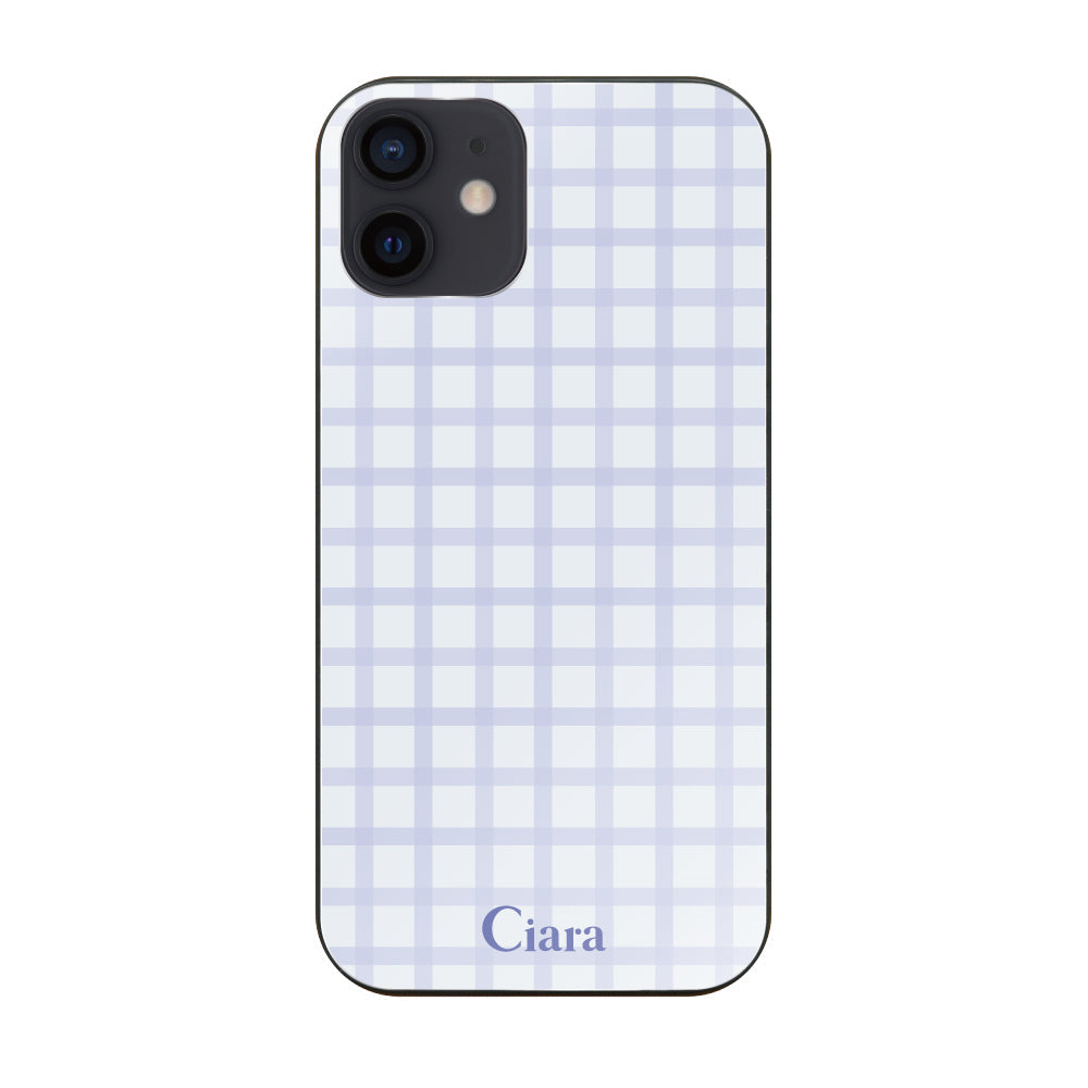 iPhoneXR ガラス 強化ガラスケース ブロックチェック ブルー