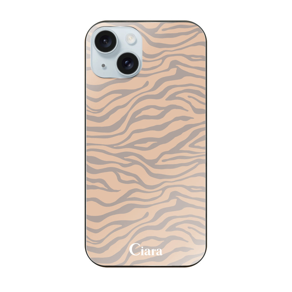 iPhone15Plus ガラス 強化ガラスケース タイガー ベージュ