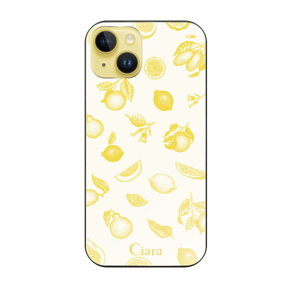iPhone14Plus ガラス 強化ガラスケース ロマンティックレモン イエロー