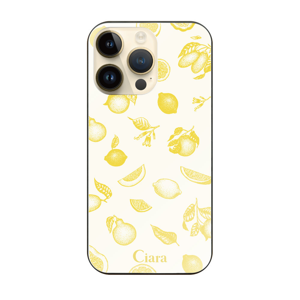 iPhone14Pro ガラス 強化ガラスケース ロマンティックレモン イエロー