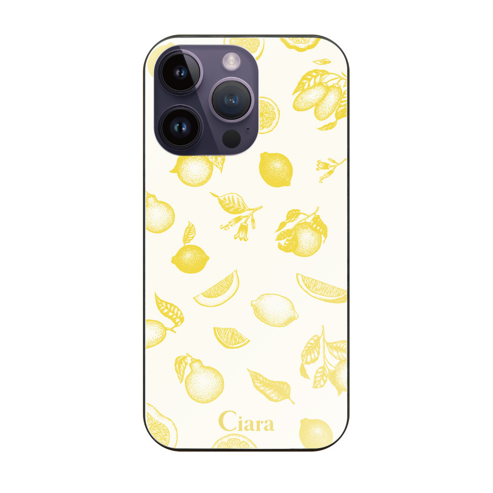 iPhone14ProMax ガラス 強化ガラスケース ロマンティックレモン イエロー