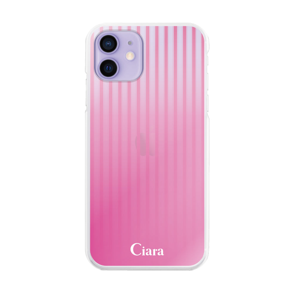 iPhone12/12Pro ハイブリッド クリアケース グラデーションストライプ ピンク