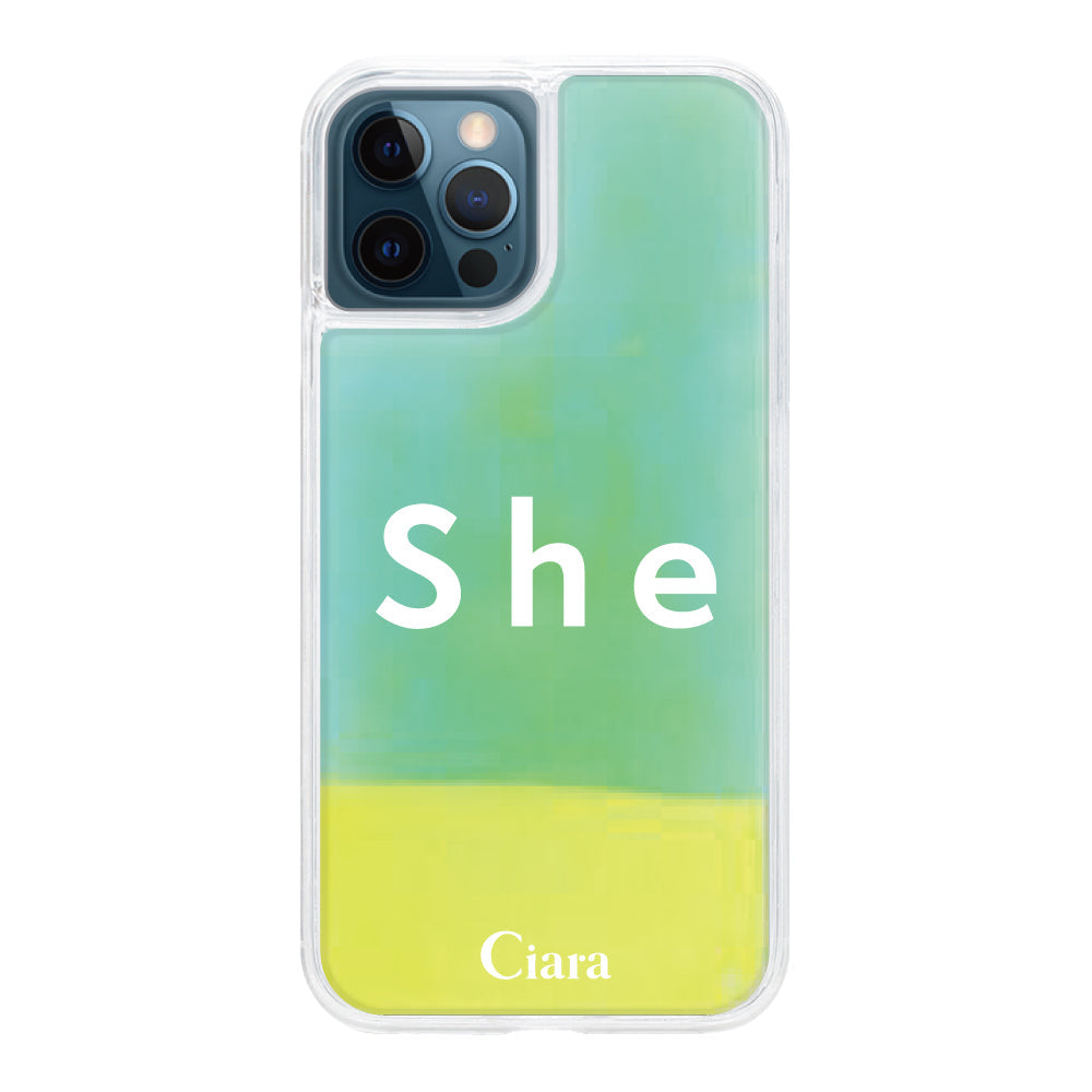 iPhone12ProMaxケース ネオンサンド オイルケース シー イエロー/グリーン