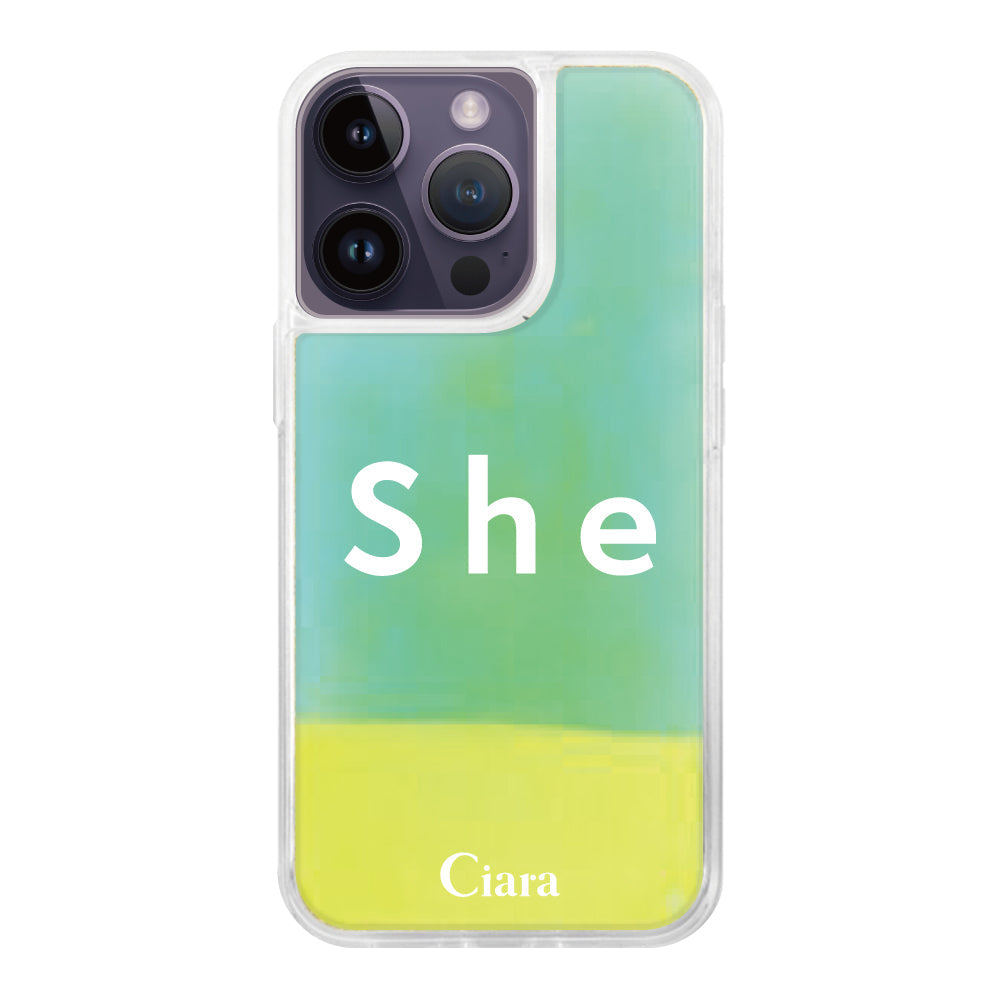 iPhone14ProMaxケース ネオンサンド オイルケース シー イエロー/グリーン