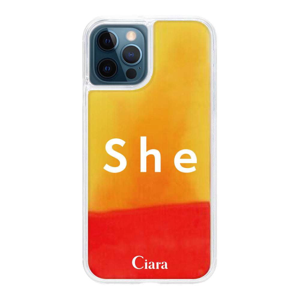 iPhone12ProMaxケース ネオンサンド オイルケース シー オレンジ/イエロー