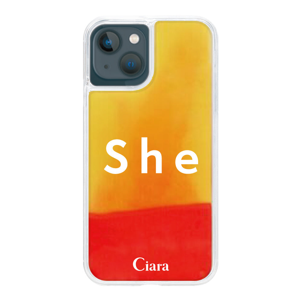 iPhone13miniケース ネオンサンド オイルケース シー オレンジ/イエロー