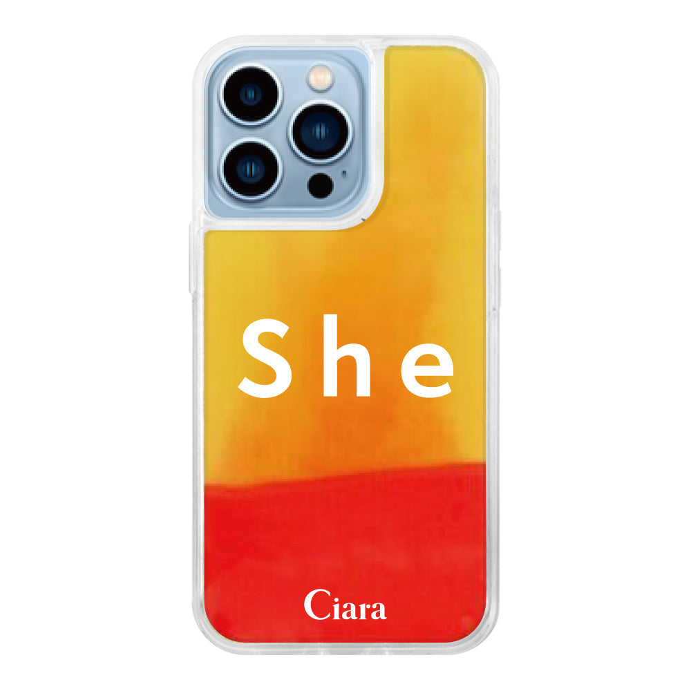 iPhone13ProMaxケース ネオンサンド オイルケース シー オレンジ/イエロー