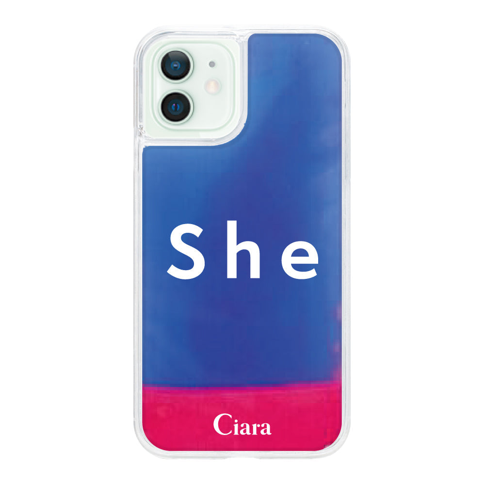 iPhone12miniケース ネオンサンド オイルケース シー ピンク/ブルー