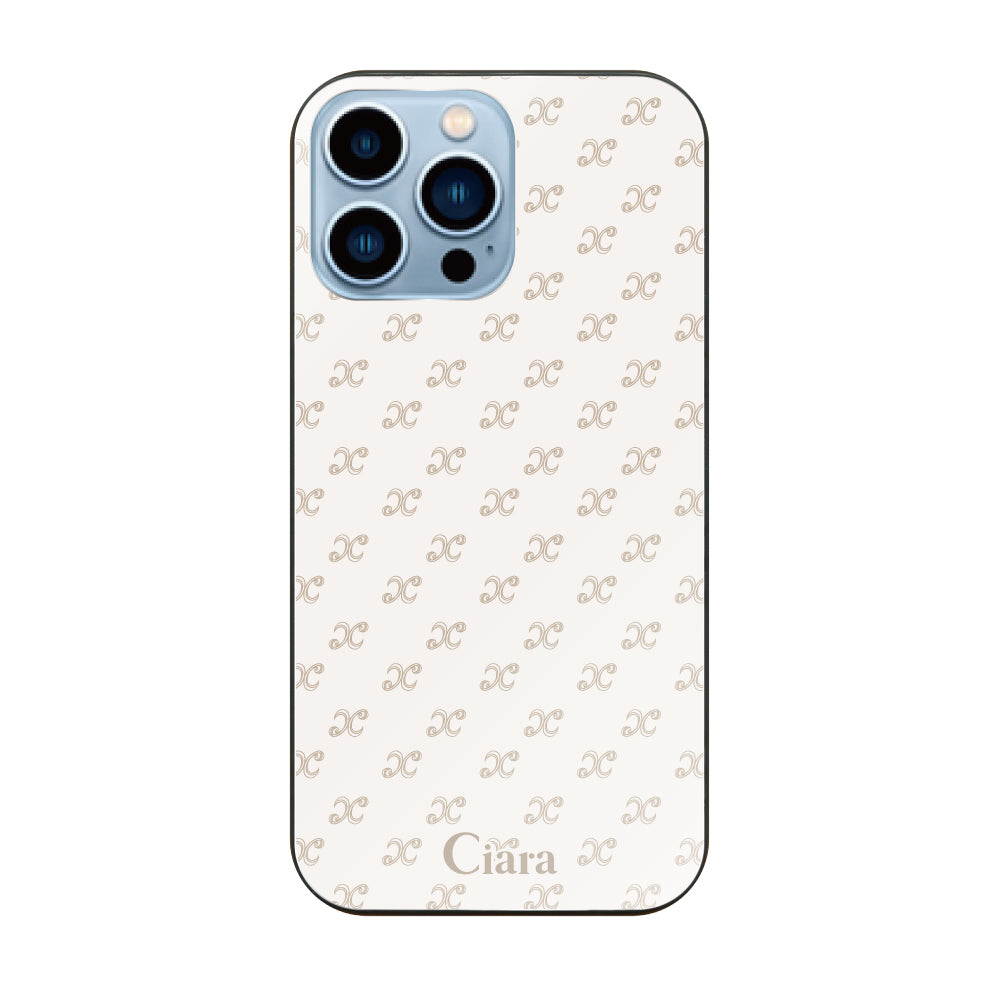 iPhone13ProMax ガラス 強化ガラスケース シアラモノグラムパターン ベージュ