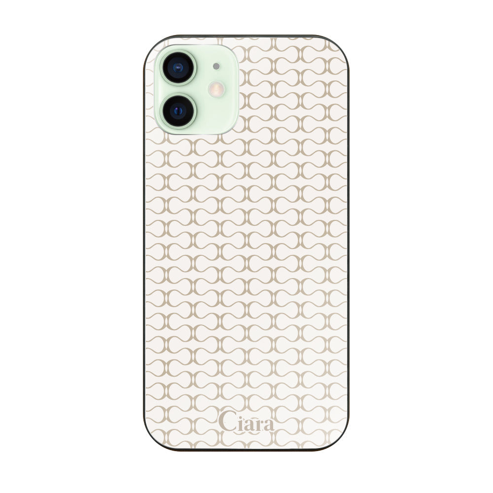 iPhone12mini ガラス 強化ガラスケース シアラマカダムパターン ベージュ