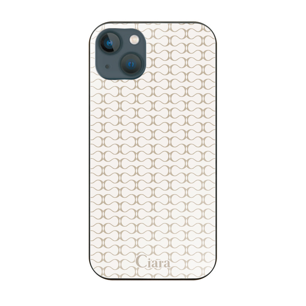 iPhone13mini ガラス 強化ガラスケース シアラマカダムパターン ベージュ