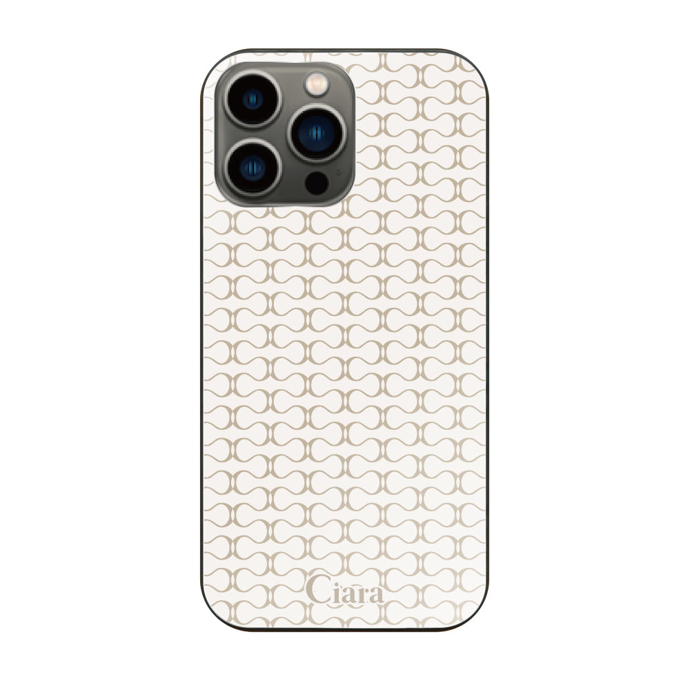 iPhone13Pro ガラス 強化ガラスケース シアラマカダムパターン ベージュ
