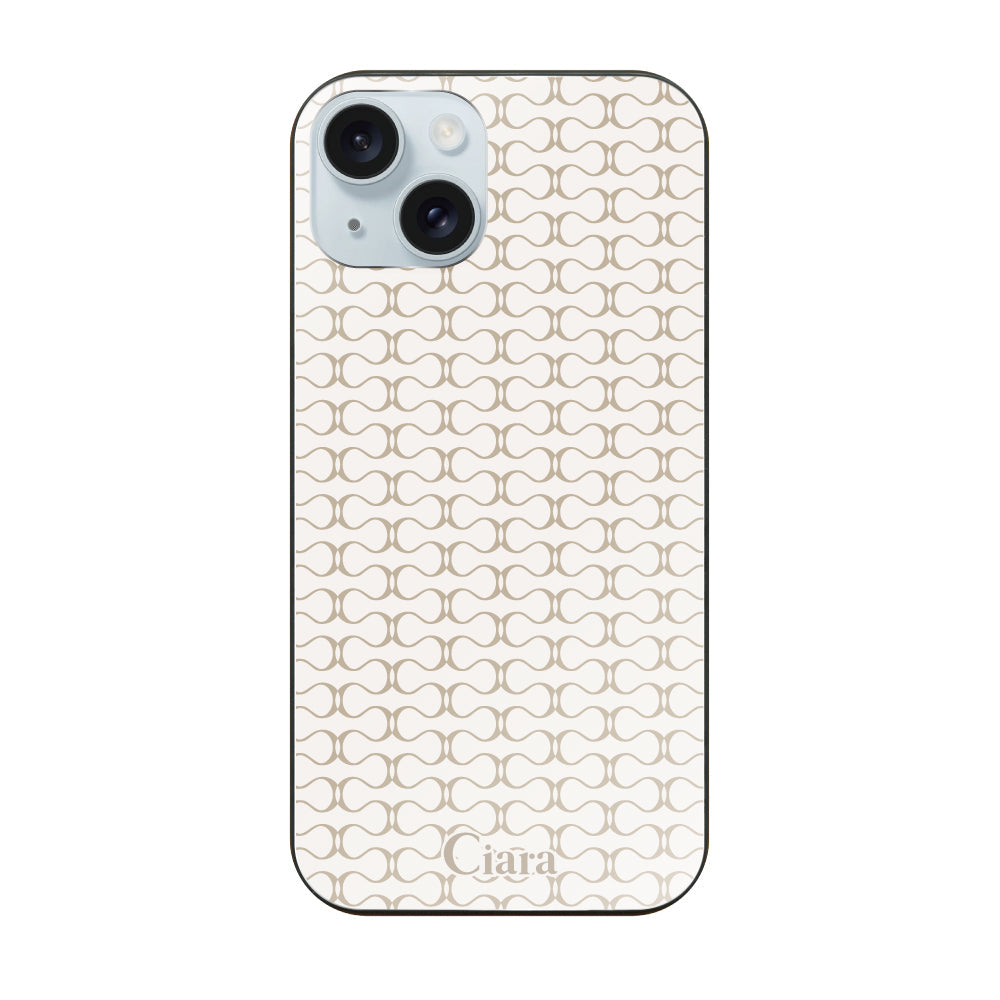 iPhone15Plus ガラス 強化ガラスケース シアラマカダムパターン ベージュ