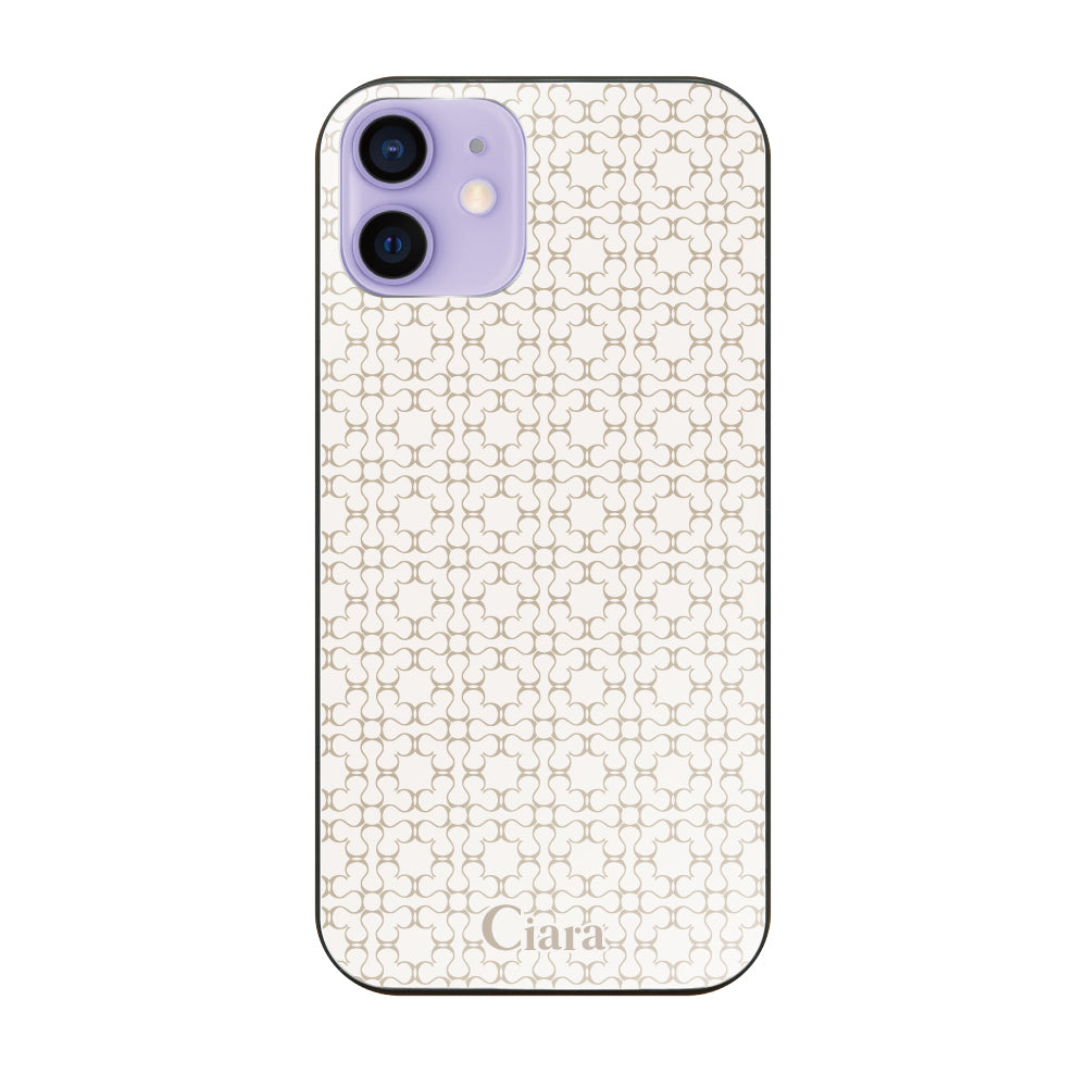 iPhone12/12Pro ガラス 強化ガラスケース シアラマカダムフルパターン ベージュ