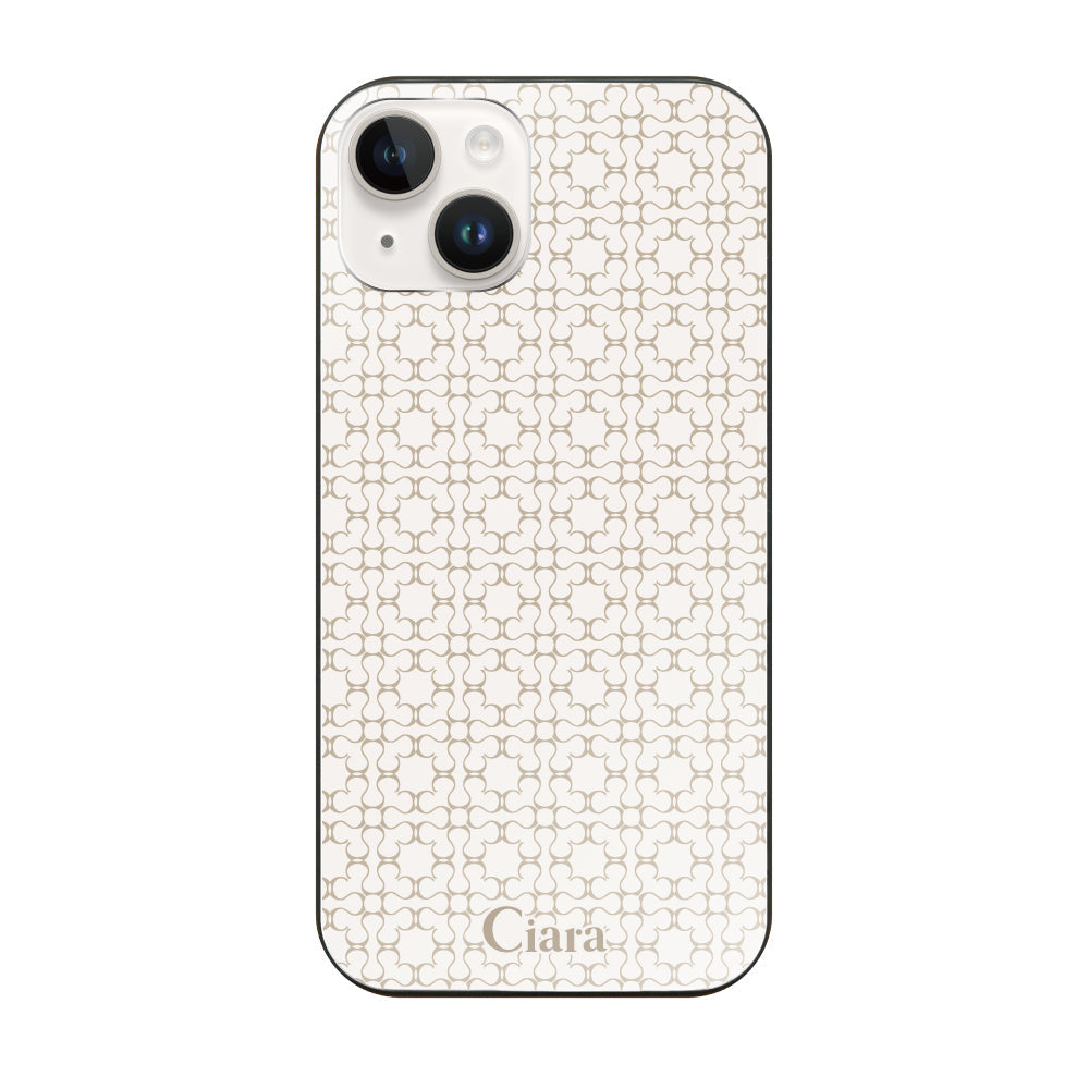 iPhone14 ガラス 強化ガラスケース シアラマカダムフルパターン ベージュ