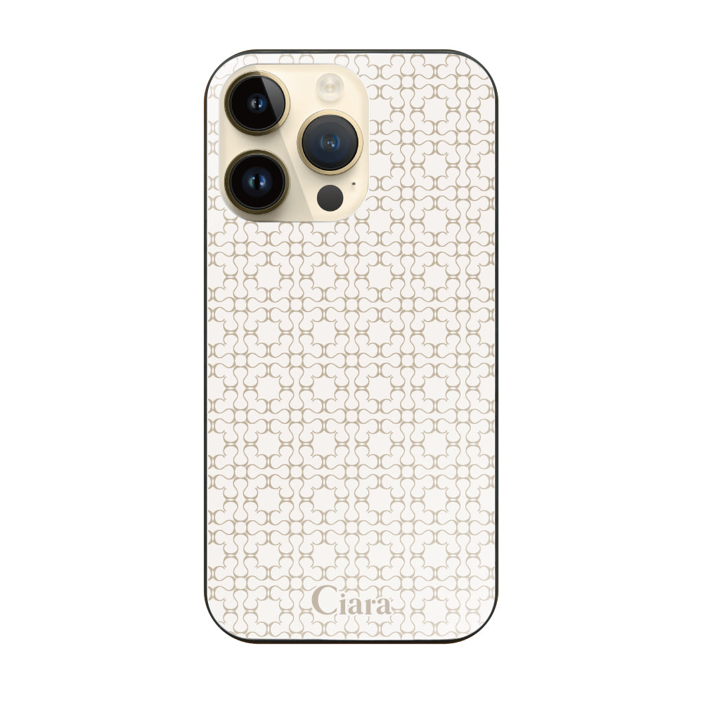 iPhone14Pro ガラス 強化ガラスケース シアラマカダムフルパターン ベージュ