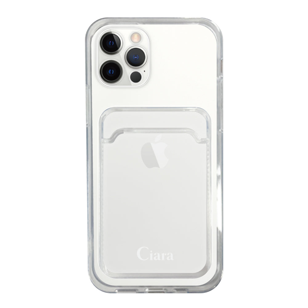 iPhone14ProMax TPU カード収納クリアケース ロゴ ホワイト