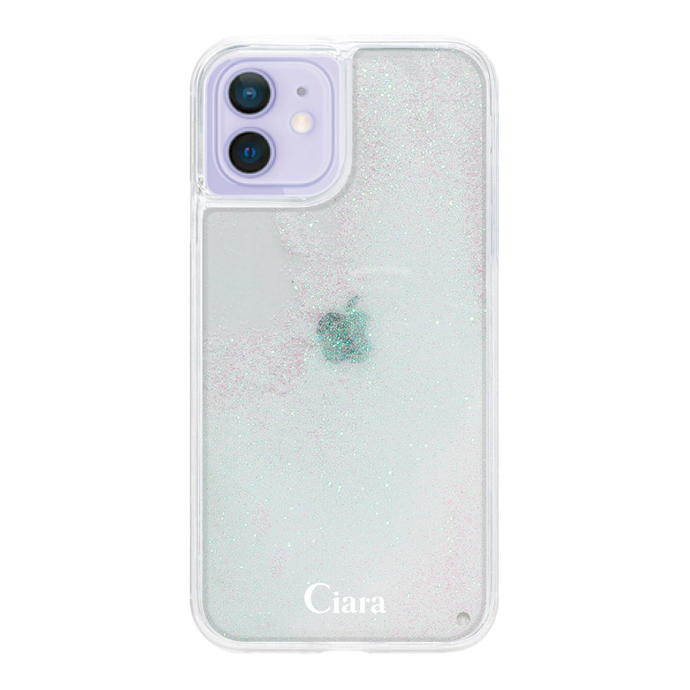 iPhone12/12Pro グリッター オイルクリアケース ロゴ ホワイト