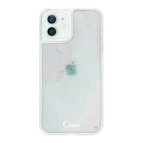 iPhone12mini グリッター オイルクリアケース ロゴ ホワイト