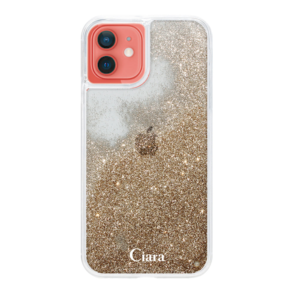iPhone11 グリッター オイルクリアケース ロゴ ゴールド