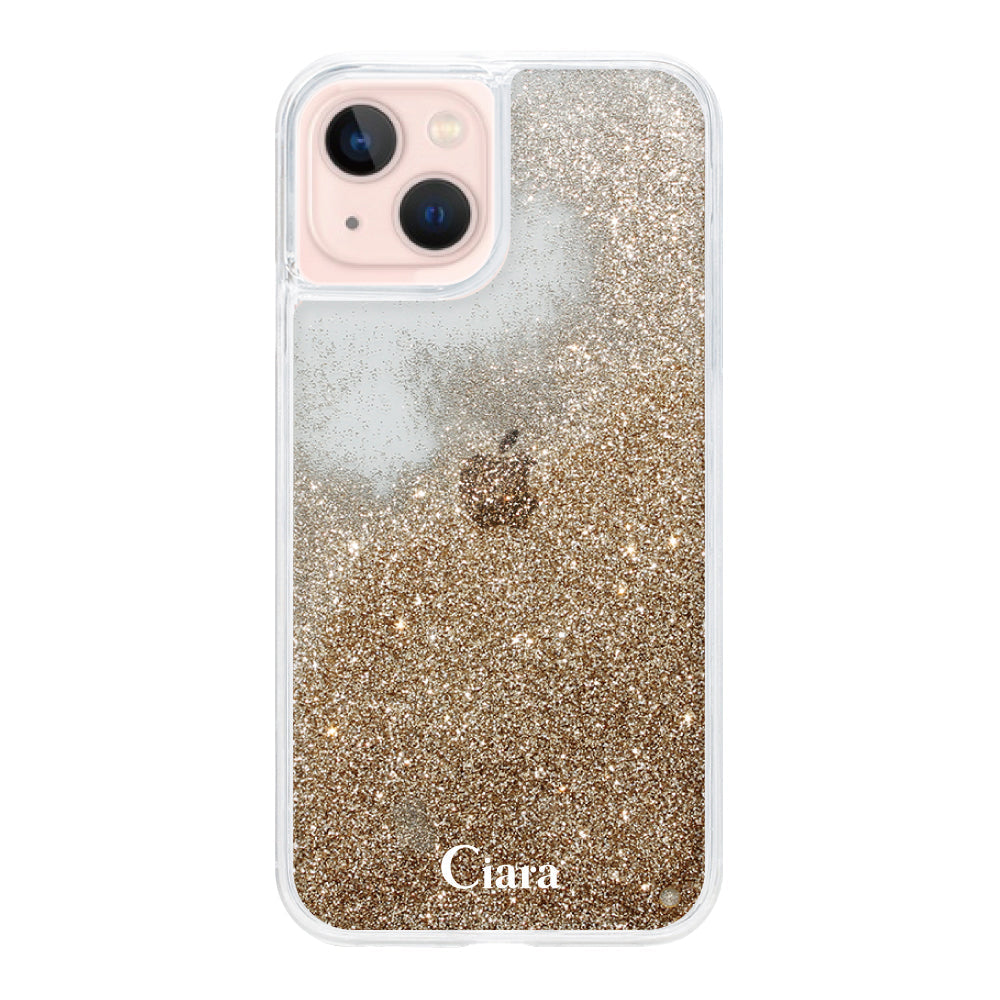 iPhone13 グリッター オイルクリアケース ロゴ ゴールド