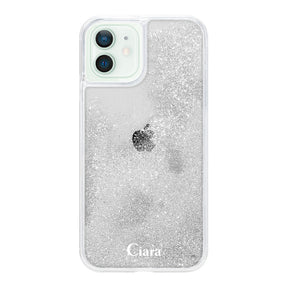 iPhone12mini グリッター オイルクリアケース ロゴ シルバー