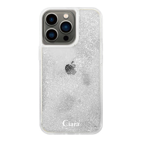 iPhone13Pro グリッター オイルクリアケース ロゴ シルバー
