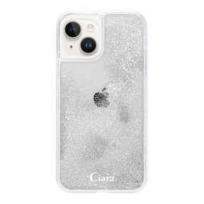iPhone14 グリッター オイルクリアケース ロゴ シルバー