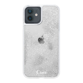 iPhoneXR グリッター オイルクリアケース ロゴ シルバー