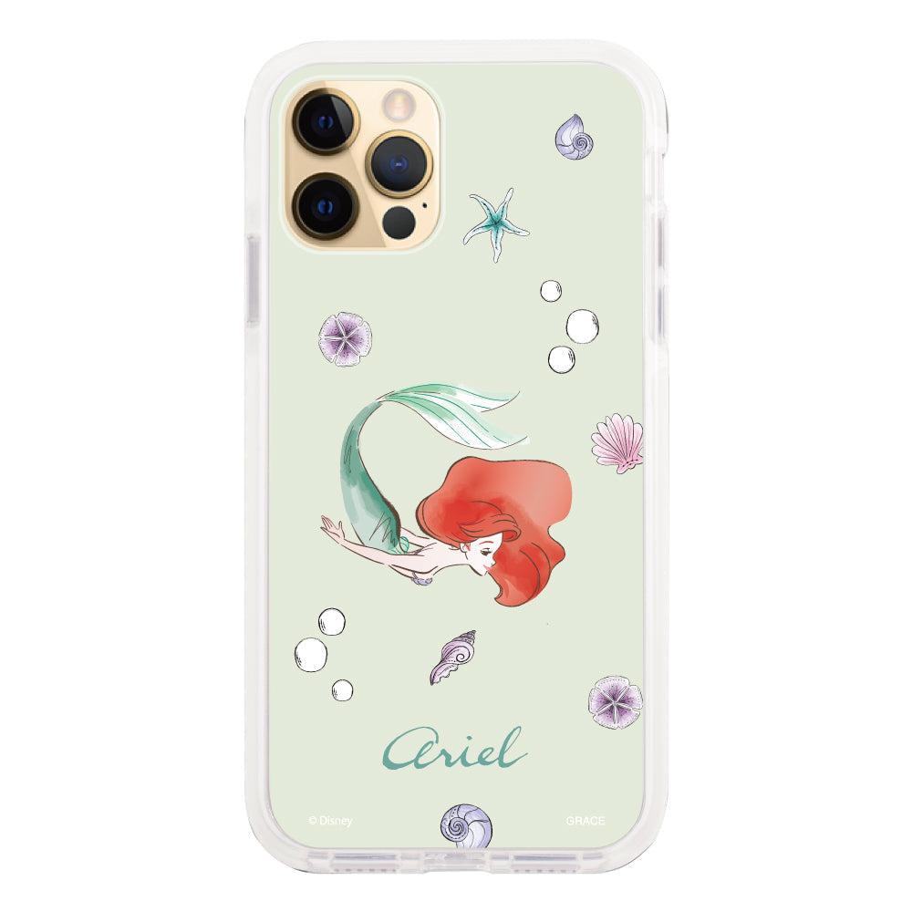 iPhone11Proケース クッションバンパー 耐衝撃クリアケース ディズニー100 ウォーターカラープリンセス アリエル グリーン
