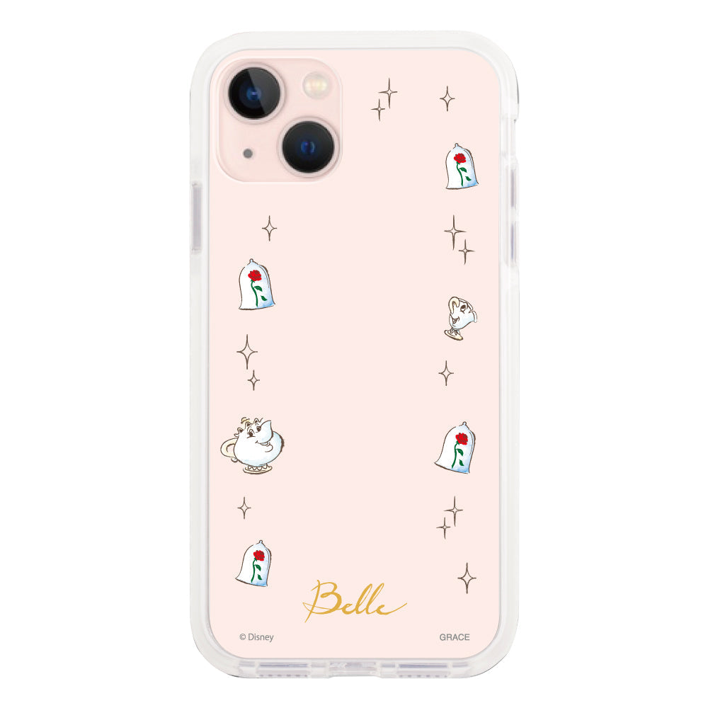 iPhone13ケース クッションバンパー 耐衝撃クリアケース ディズニー100 フレーム プリンセス ベル クリア