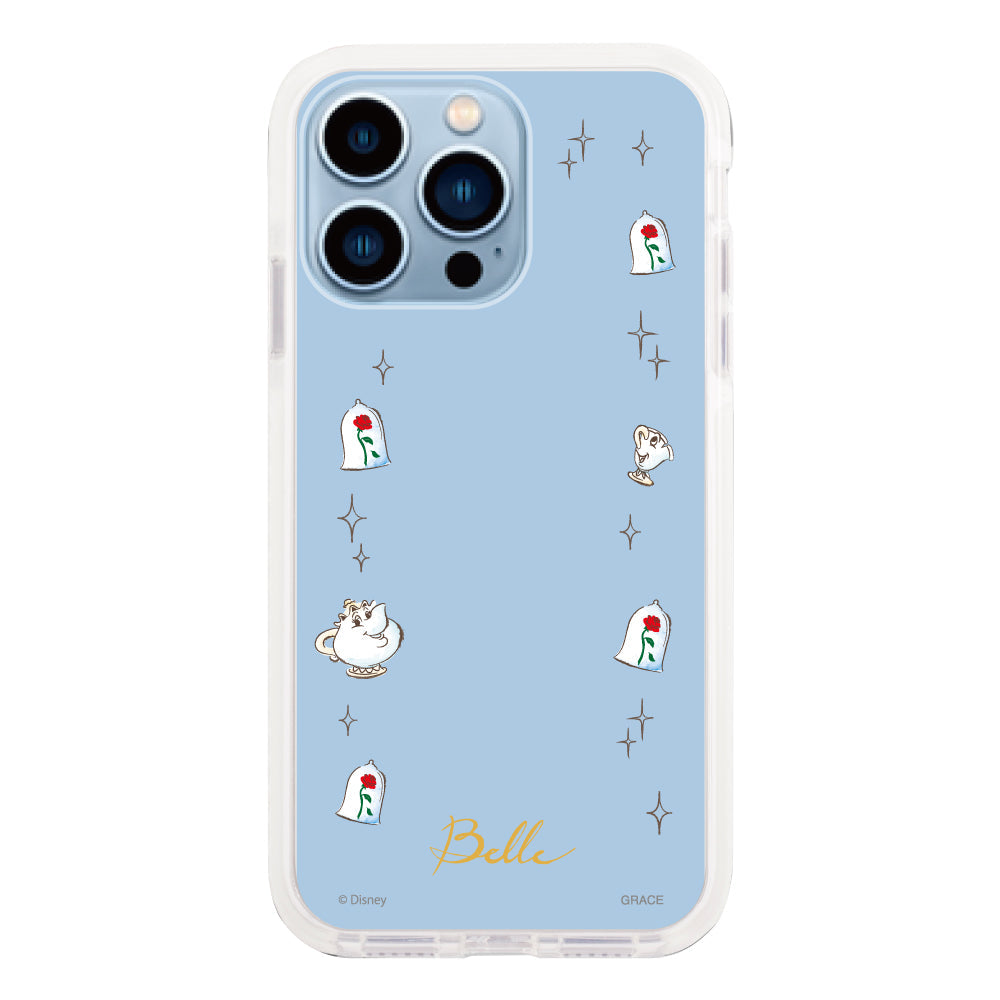 iPhone13ProMaxケース クッションバンパー 耐衝撃クリアケース ディズニー100 フレーム プリンセス ベル クリア